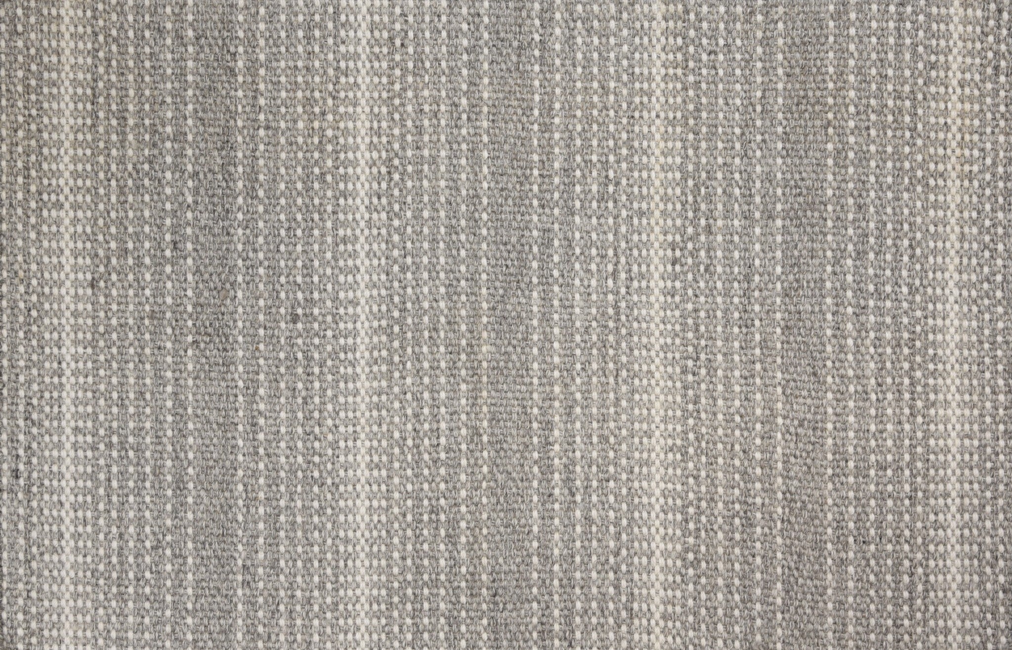 Textured gray fabric rug with subtle stripe pattern