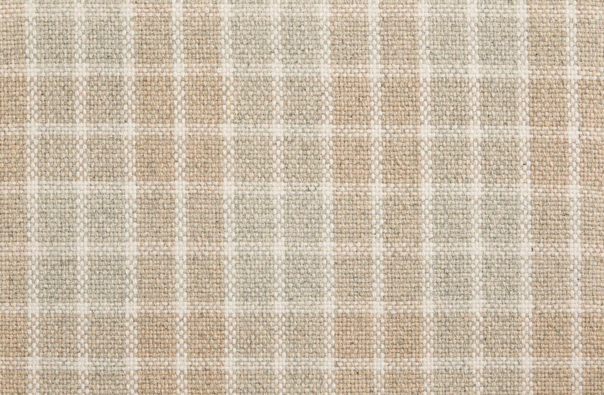 Beige and brown checkered fabric rug with textured pattern
